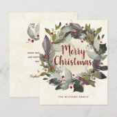 Vintage kerstmis Green Holly Wreatbudget card (Voorkant / Achterkant)