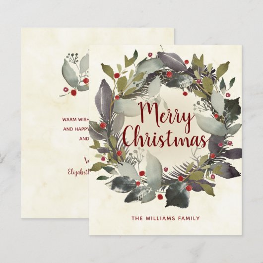 Vintage kerstmis Green Holly Wreatbudget card (Voorkant / Achterkant)