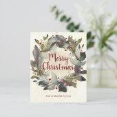 Vintage kerstmis Green Holly Wreatbudget card (Staand voorkant)