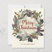 Vintage kerstmis Green Holly Wreatbudget card (Voorkant)