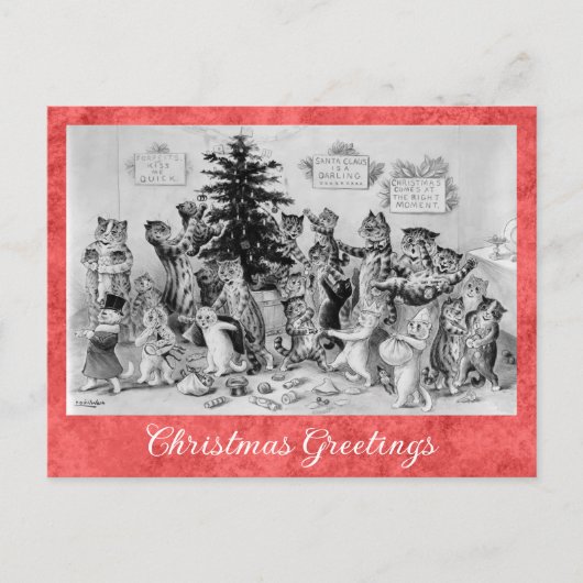 Vintage Kerstmis Greetings Louis Wain Cat Briefkaart (Voorkant)