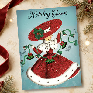 Vintage Kerstmis groene bellen rode glitters meisj Magneet