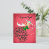 Vintage Kerstmis groene glitter sjaal meisje Briefkaart (Staand voorkant)