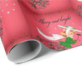 Vintage Kerstmis groene glitter sjaal meisje Cadeaupapier (Rol Hoek)