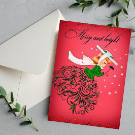 Vintage Kerstmis groene glitter sjaal meisje Kaart