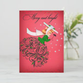 Vintage Kerstmis groene glitter sjaal meisje Kaart (Staand voorkant)