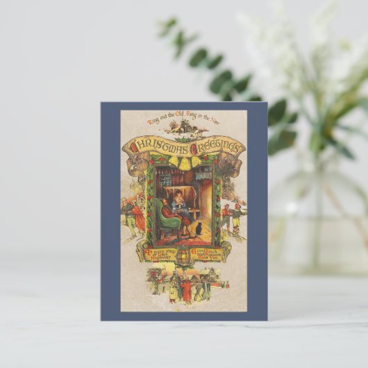 Vintage Kerstmis Groet Briefkaart (Staand voorkant)