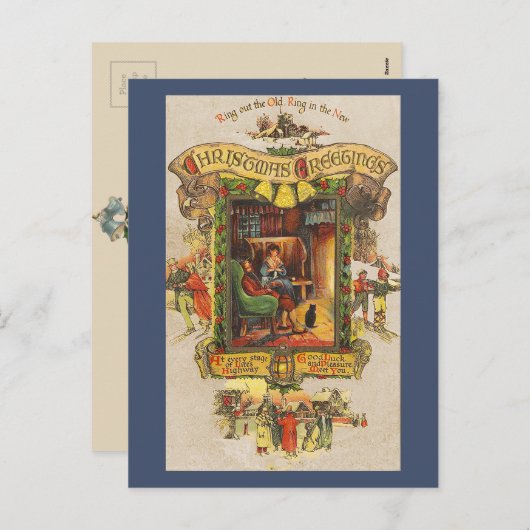 Vintage Kerstmis Groet Briefkaart (Voorkant / Achterkant)