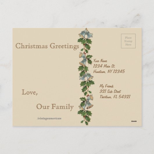 Vintage Kerstmis Groet Briefkaart (Achterkant)