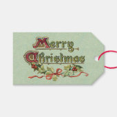 Vintage Kerstmis Groet met Holly Cadeaulabel (Voorkant (Horizontaal))