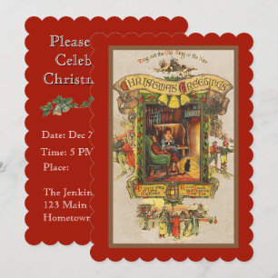 Vintage Kerstmis Groet Party Uitnodiging