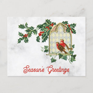 Vintage Kerstmis Groetings Holly Bird Briefkaart