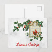 Vintage Kerstmis Groetings Holly Bird Briefkaart (Voorkant / Achterkant)