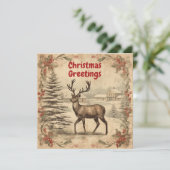 Vintage Kerstmis Groetjes Herten Feestdagenkaart (Staand voorkant)