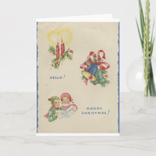 Vintage Kerstmis "Hallo" Feestdagen Kaart (Voorkant)