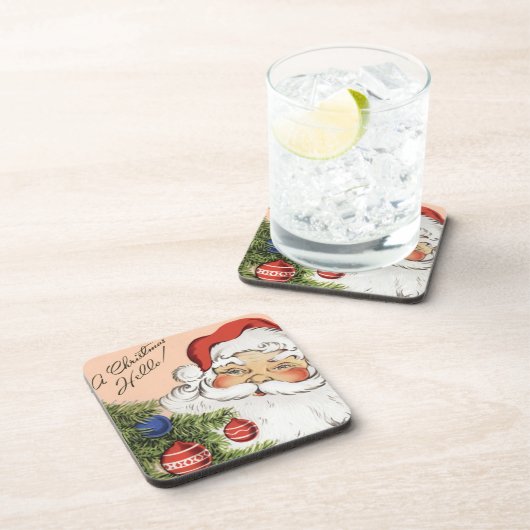 Vintage Kerstmis Hallo! Jolly Santa Claus Drankjes Onderzetter (Rechterzijde)