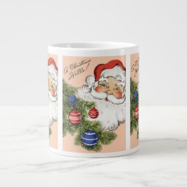 Vintage Kerstmis Hallo! Jolly Santa Claus Grote Koffiekop