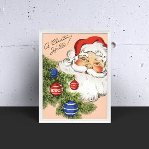 Vintage Kerstmis Hallo! Jolly Santa Claus Poster