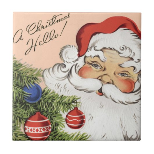 Vintage Kerstmis Hallo! Jolly Santa Claus Tegeltje (Voorkant)