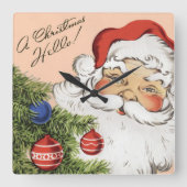 Vintage Kerstmis Hallo! Jolly Santa Claus Vierkante Klok (Voorkant)