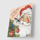 Vintage Kerstmis Hallo! Jolly Santa Claus Vierkante Klok (Hoek)