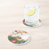 Vintage Kerstmis Hallo! Jolly Santa Claus Zandsteen Onderzetter (Zijkant)