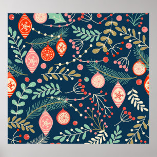 Vintage Kerstmis Hand Getrokken Naadloos Poster