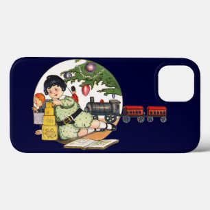 Vintage Kerstmis, Happy Boy die speelt met speelgo Case-Mate iPhone Case