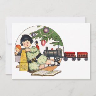 Vintage Kerstmis, Happy Boy die speelt met speelgo Kaart