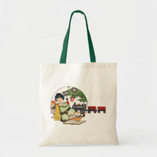 Vintage Kerstmis, Happy Boy die speelt met speelgo Tote Bag