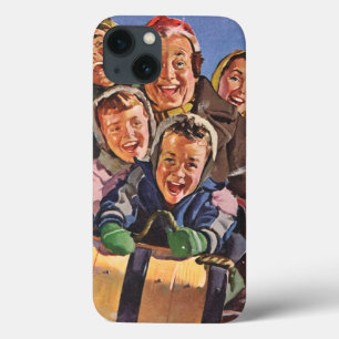 Vintage Kerstmis, Happy Family Toboggan Slaping iPhone 13 Hoesje