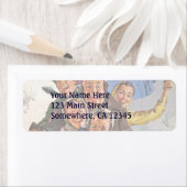 Vintage Kerstmis, Happy Family Toboggan Slaping Etiket (Insitu)