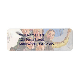 Vintage Kerstmis, Happy Family Toboggan Slaping Etiket