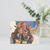Vintage Kerstmis, Happy Family Toboggan Slaping Feestdagenkaart (Staand voorkant)