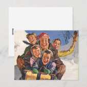 Vintage Kerstmis, Happy Family Toboggan Slaping Feestdagenkaart (Voorkant / Achterkant)