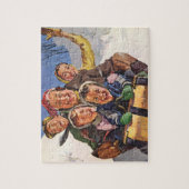 Vintage Kerstmis, Happy Family Toboggan Slaping Legpuzzel (Verticaal)