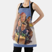 Vintage Kerstmis, Happy Family Toboggan Slaping Schort (Insitu)