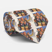 Vintage Kerstmis, Happy Family Toboggan Slaping Stropdas (Opgerold)