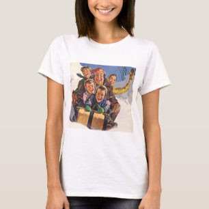 Vintage Kerstmis, Happy Family Toboggan Slaping T-shirt