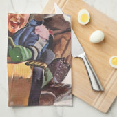 Vintage Kerstmis, Happy Family Toboggan Slaping Theedoek (Quarter Fold)