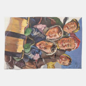 Vintage Kerstmis, Happy Family Toboggan Slaping Theedoek (Horizontaal)