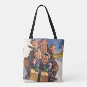 Vintage Kerstmis, Happy Family Toboggan Slaping Tote Bag (Achterkant)