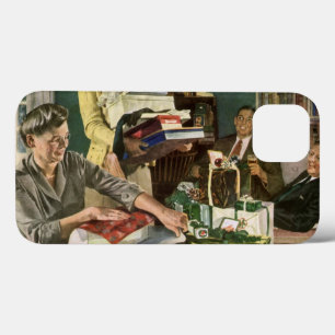 Vintage Kerstmis, Happy Family Wrapping Gifts Case-Mate iPhone Case