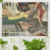 Vintage Kerstmis, Happy Family Wrapping Gifts Theedoek (Gevouwen)