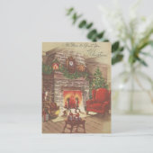 Vintage Kerstmis Hearth Feestdagenkaart (Staand voorkant)