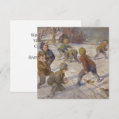 Vintage Kerstmis, het sneeuwbalgevecht (1890) Feestdagenkaart (Voorkant / Achterkant)