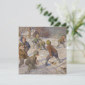 Vintage Kerstmis, het sneeuwbalgevecht (1890) Feestdagenkaart (Staand voorkant)