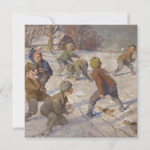 Vintage Kerstmis, het sneeuwbalgevecht (1890) Feestdagenkaart
