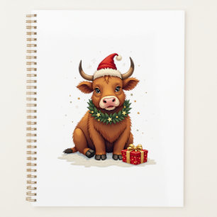 Vintage Kerstmis Highland Koe met Cadeaus Schattig Planner