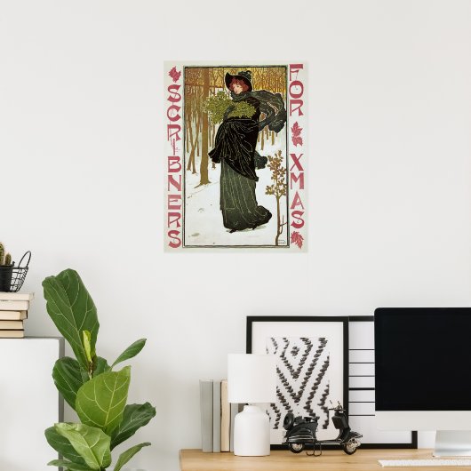 Vintage Kerstmis Hoesje 1895 Poster (Thuiskantoor)